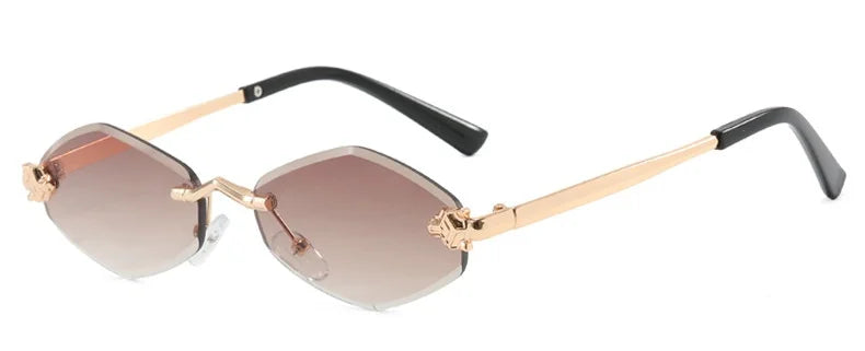 Fashion Small Polygonal Sunglasses for Women Luxury Brand Rmless Brown Rhombus Sun Glasses Woman Vintage Metal Shades Eyewear